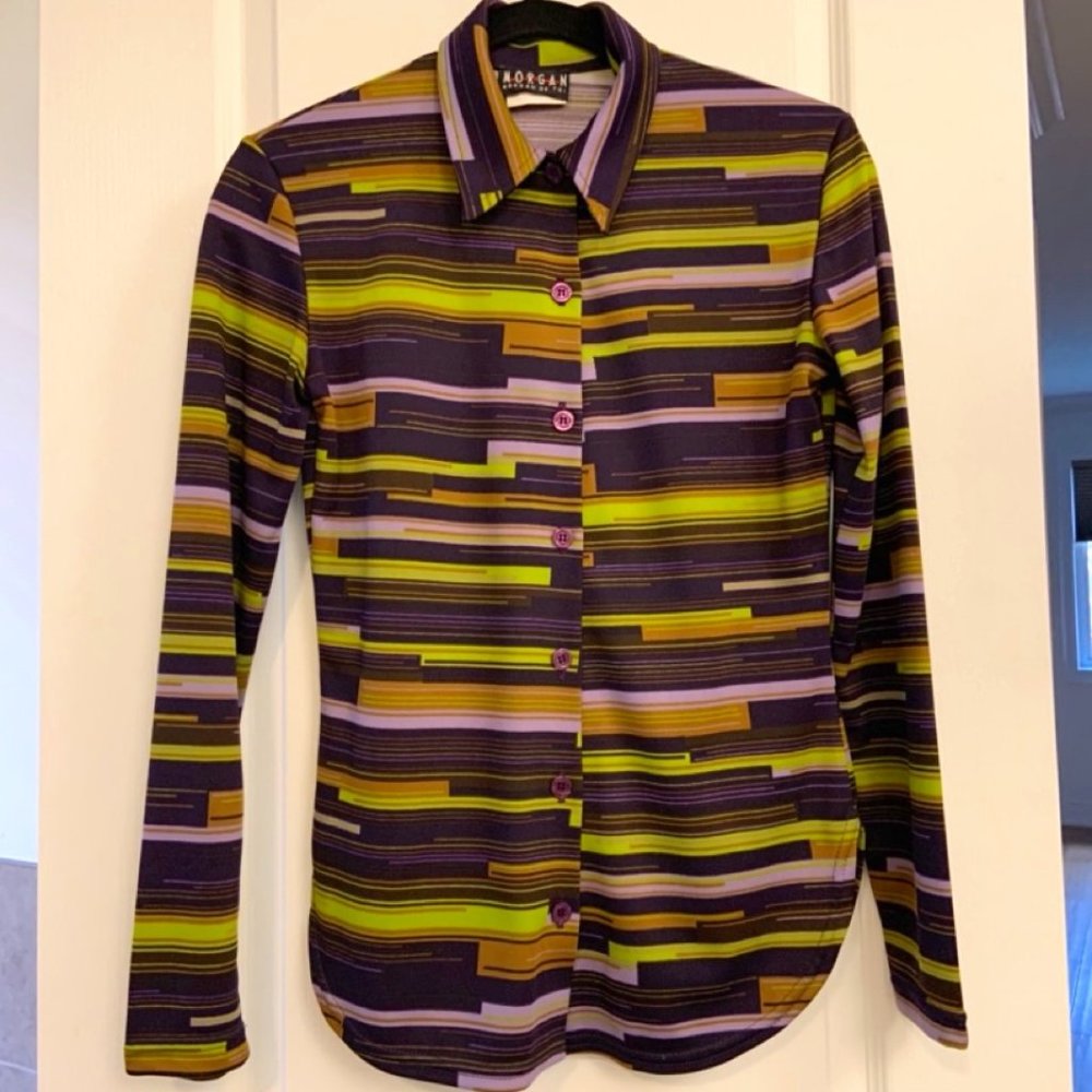 Vintage Morgan de Toi Button Down Geometric Striped Print Size XS-S